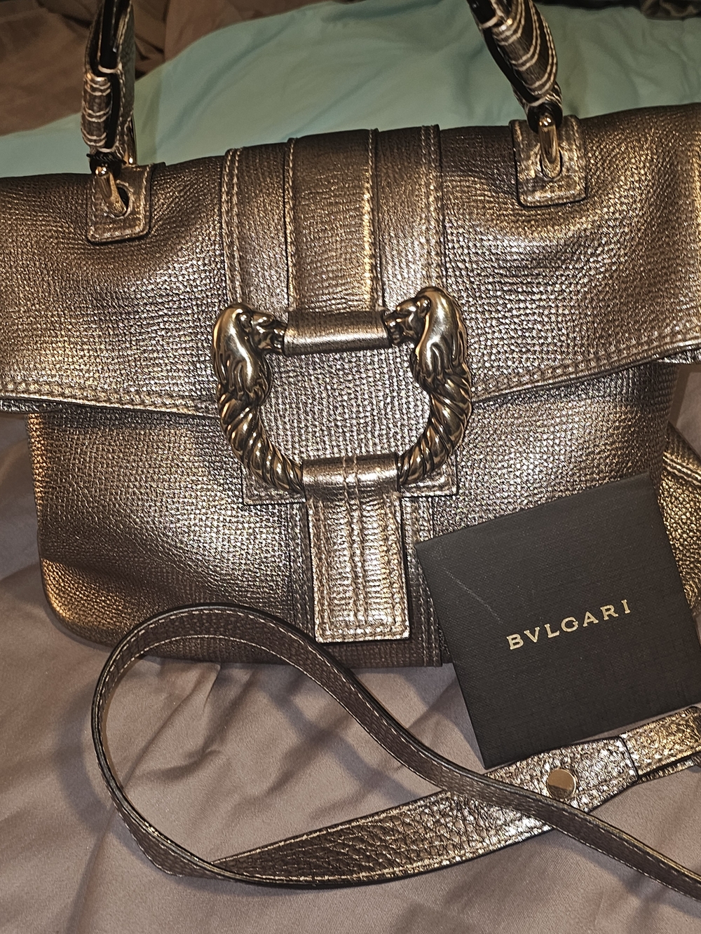 Bulgari Metallic Gold Leather Top-Handle Bag